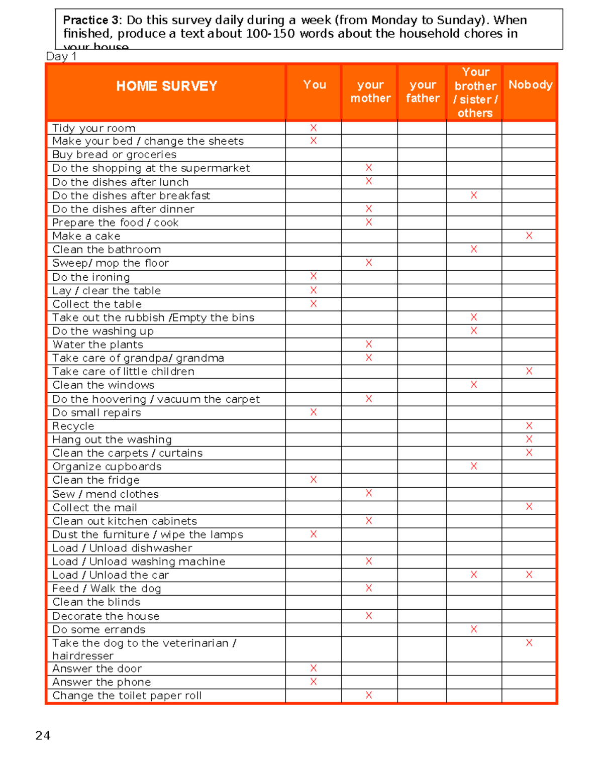 Homework - September 17th: Daily Household Chores Survey - Studocu