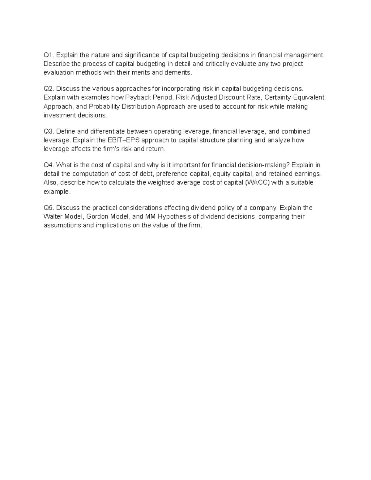 Assignment-1: Capital Budgeting & Financial Management Insights - Studocu