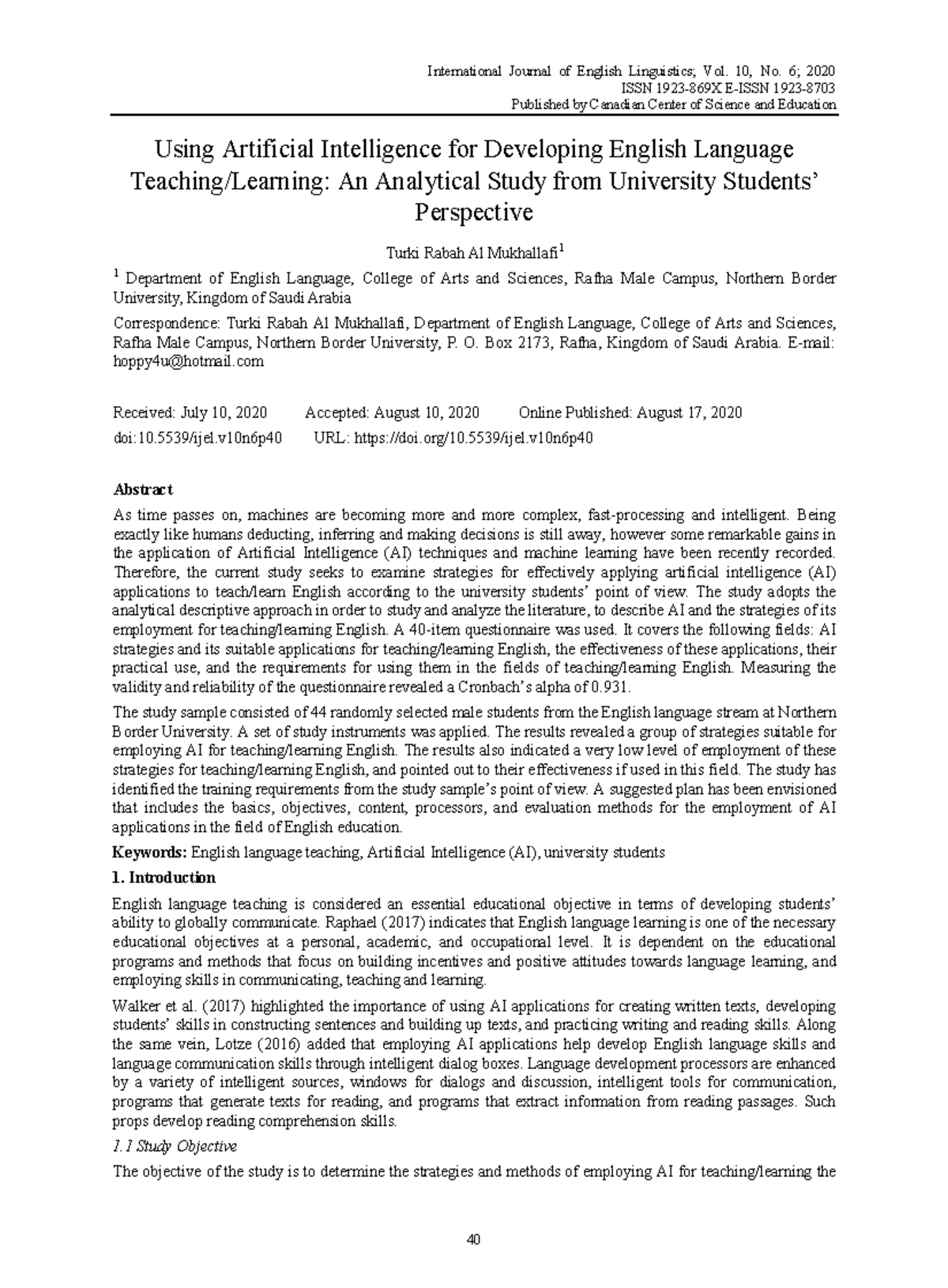 Using Artificial Intelligence for Developing Engli - International ...