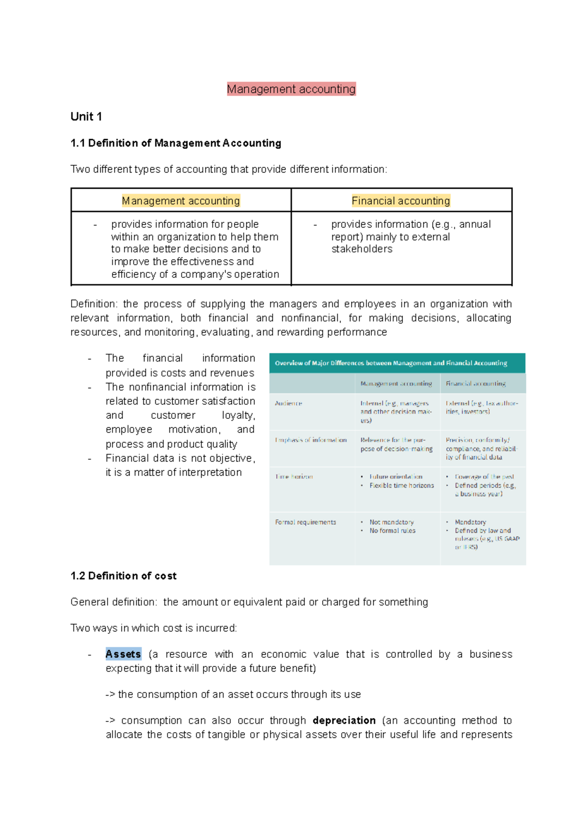 Management Accounting Concepts: Insights and Cost Analysis (MGT 101 ...