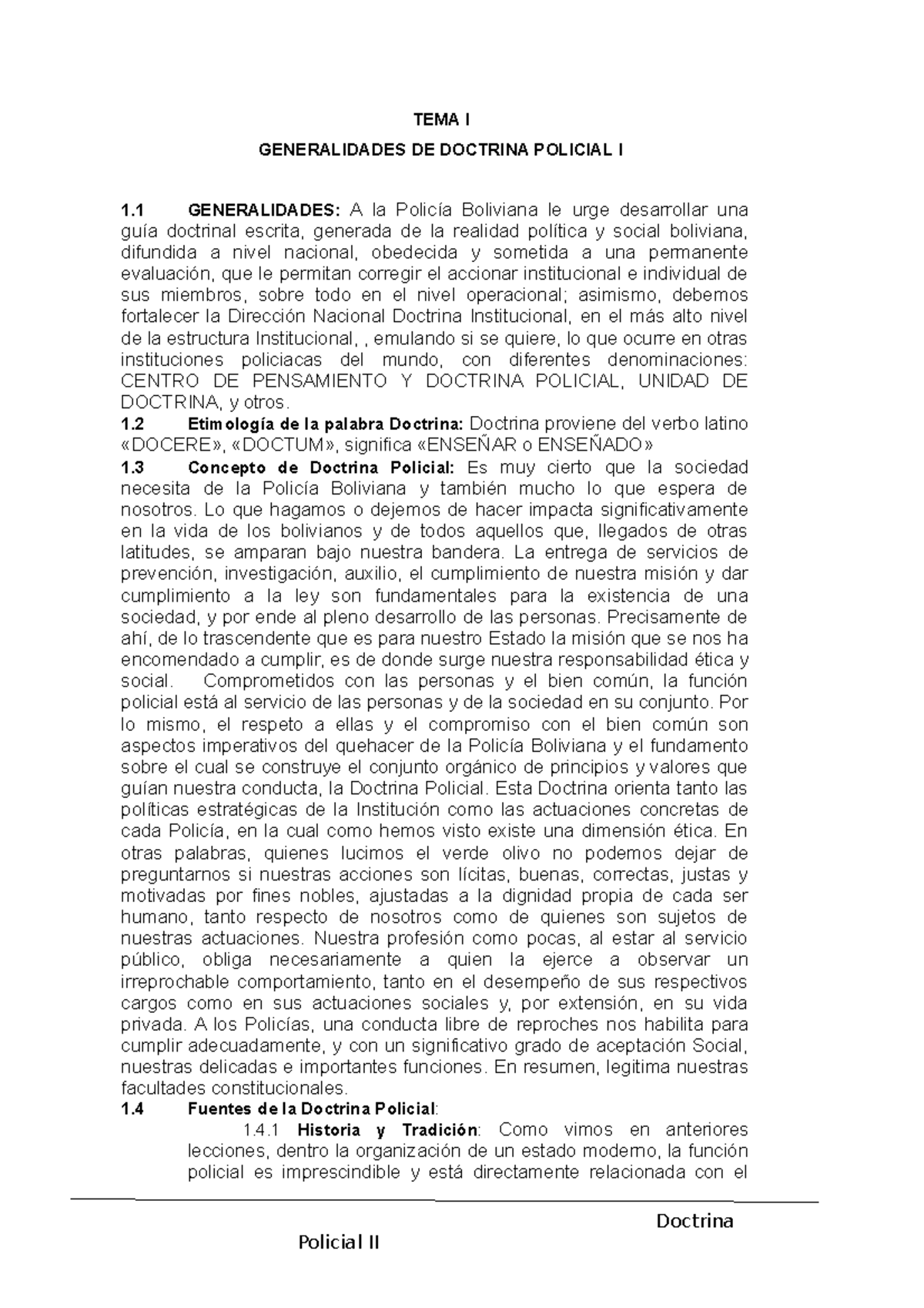 Doctrina Policial I: Generalidades y Conceptos Esenciales - Document Preview
