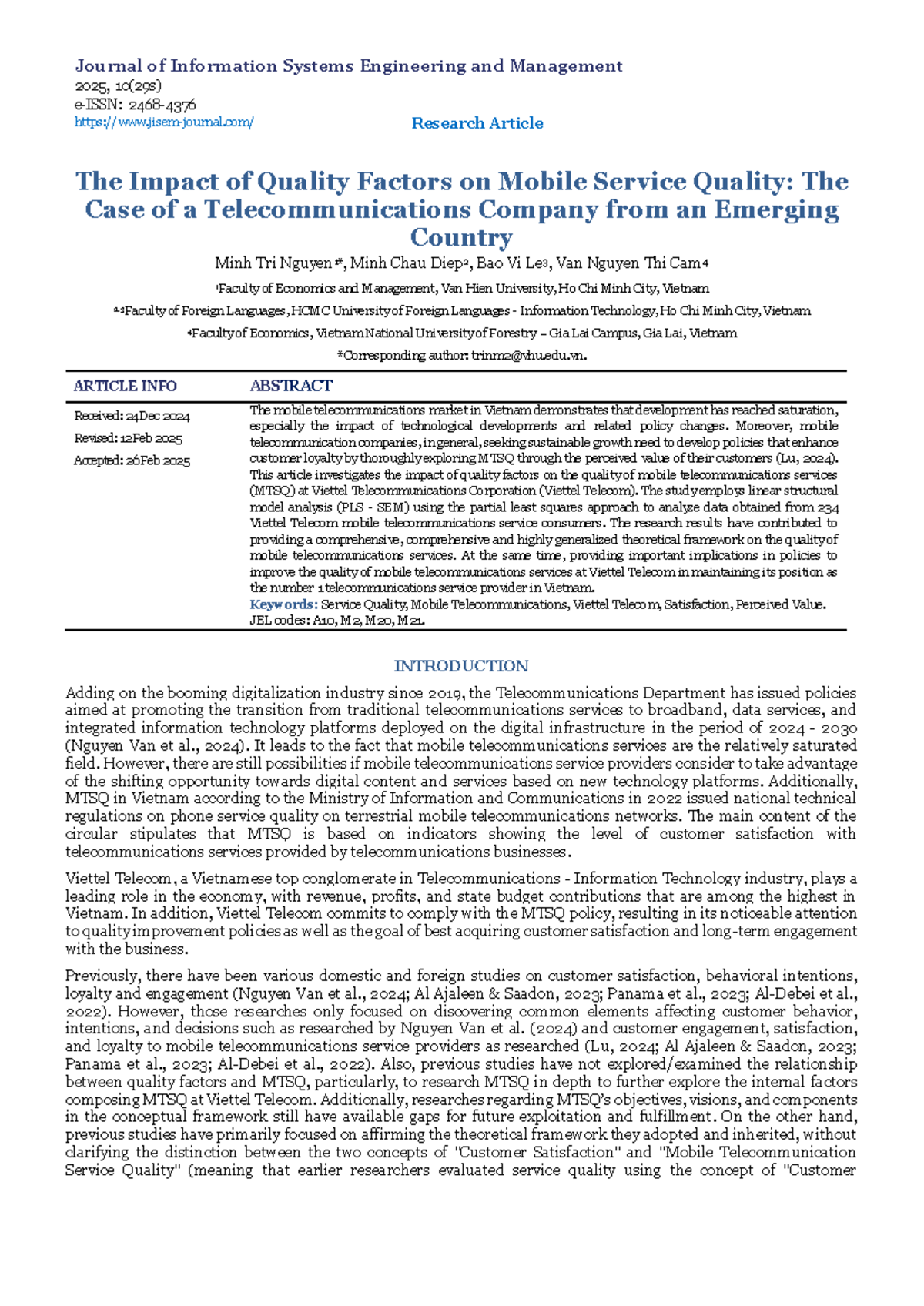 The Impact of Quality Factors on Mobile Service Quality: A Case Study ...