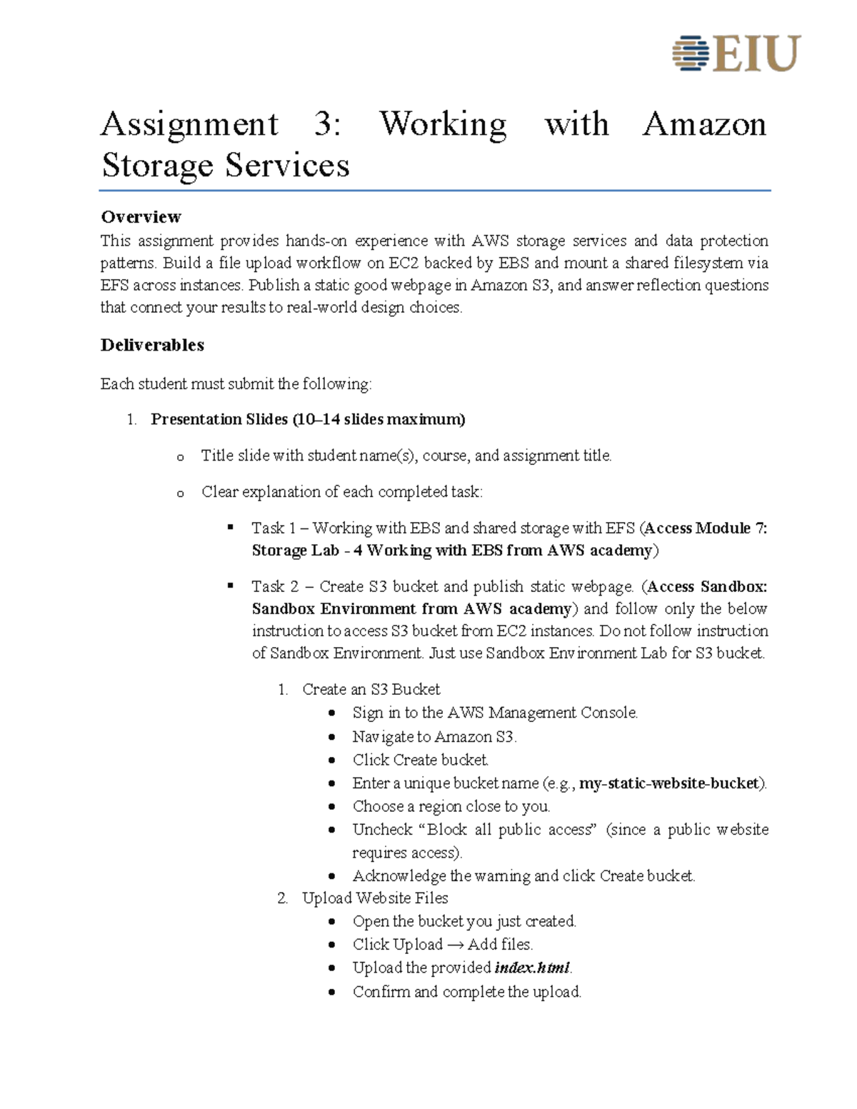 Assignment 3: AWS Storage Services & Data Protection Overview - Studocu