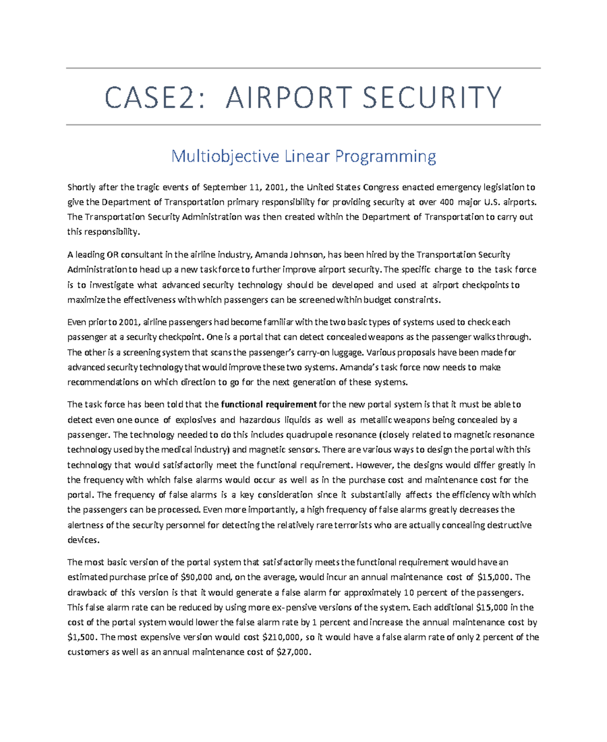 TSA Security Case Study: Multiobjective Linear Programming Analysis ...