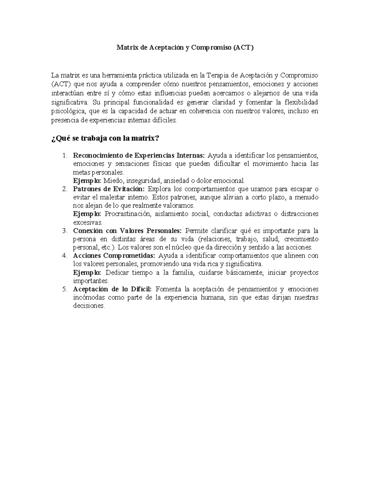 Matrix De Aceptaci n Y Compromiso ACT Gu a Pr ctica Y Funcionalidad 