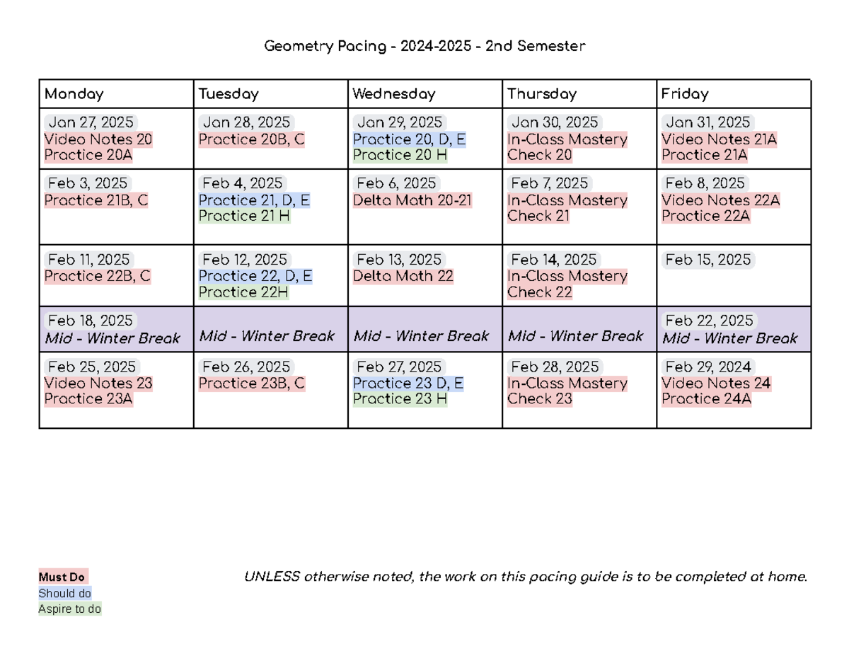 (2nd Sem) Geometry Pacing 2nd Semester - Monday Tuesday Wednesday ...
