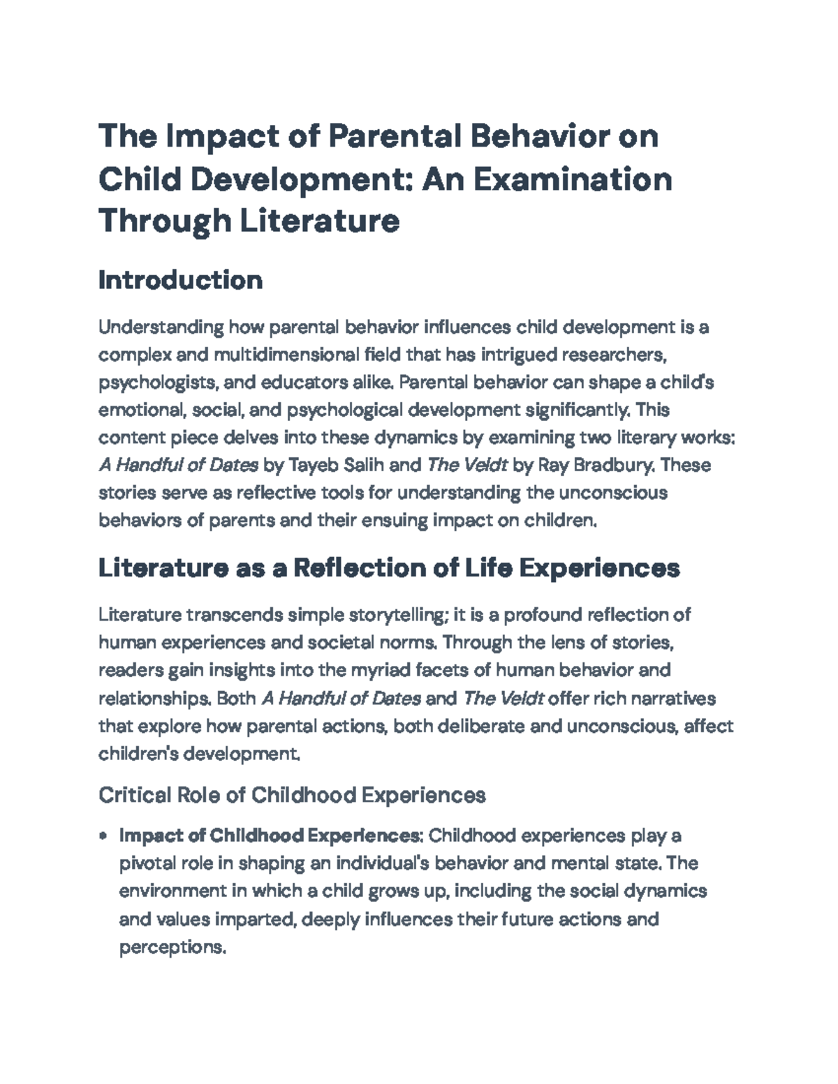 The Impact of Parental Behavior on Child Development: A Literary ...