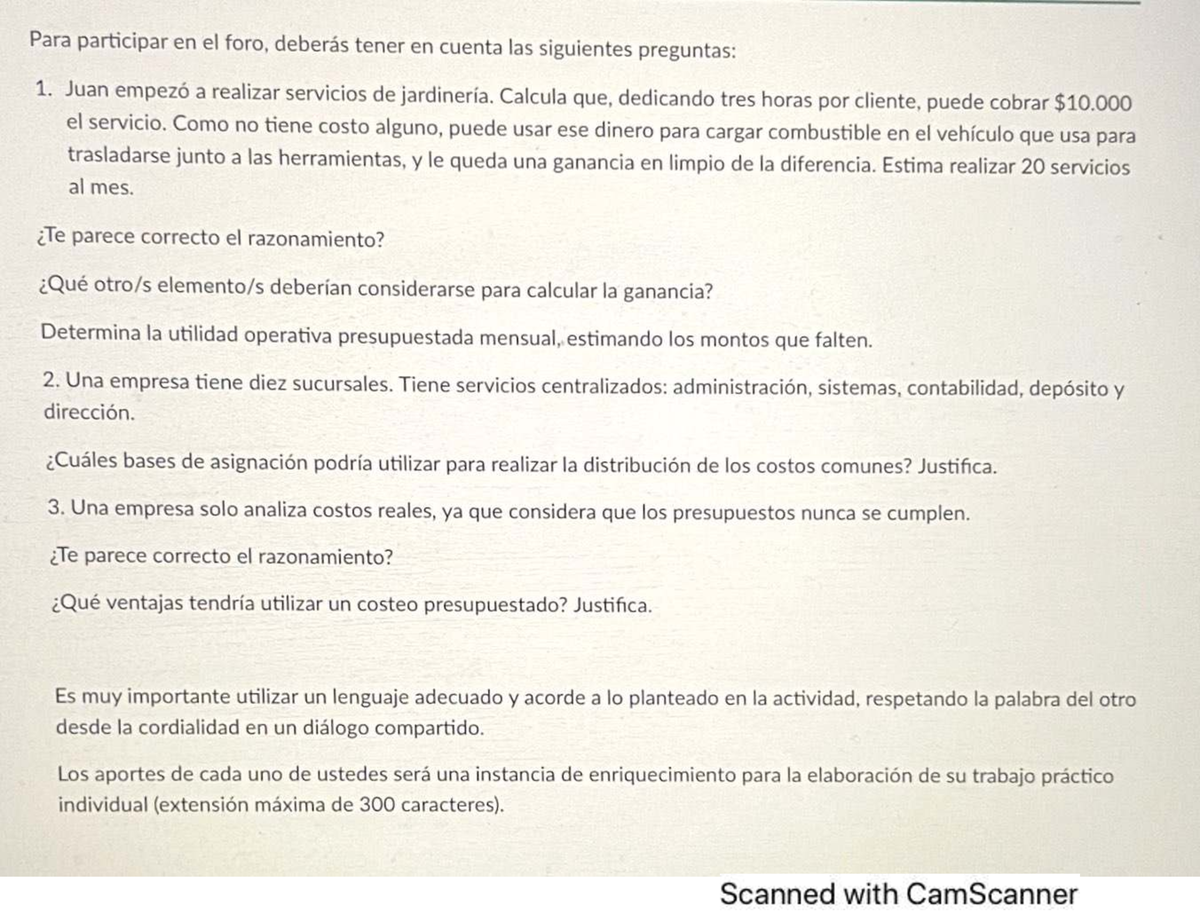Foro de Discusión: Análisis de Costos y Presupuestos en Empresas - Studocu