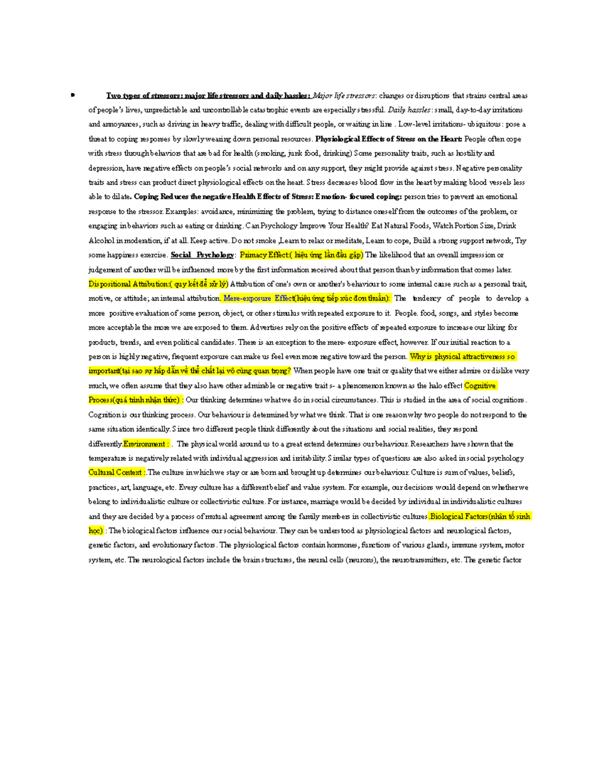 PSY 101 Final Exam Notes: Understanding Stress and Social Behavior ...