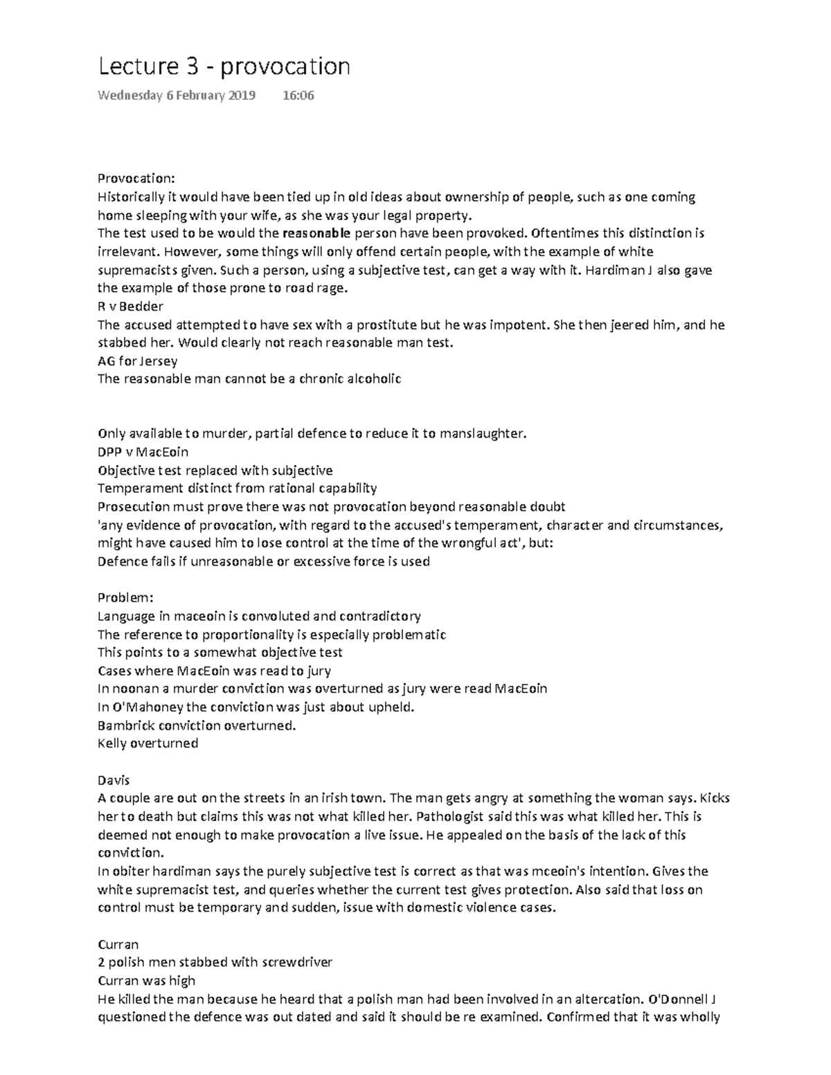 Lecture 3 Provocation - Full notes to cover any exam qs on this topic ...