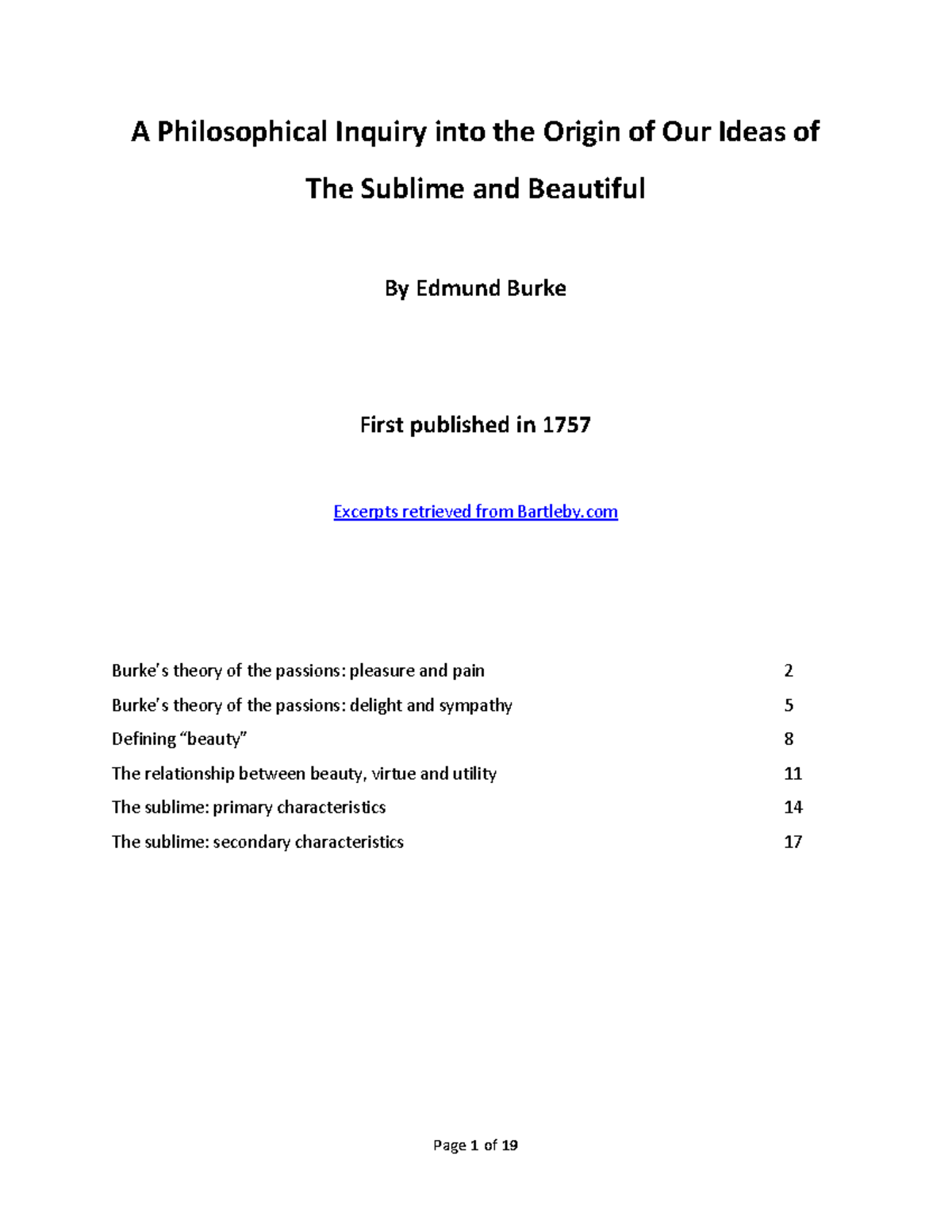 A Philosophical Inquiry into the Sublime and Beautiful - GNED1201 - Studocu