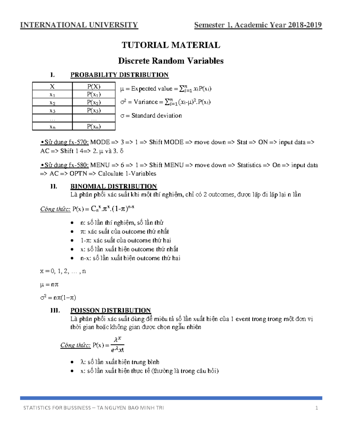 STATISTICS FOR BUSINESS – Chap 6: Discrete Random Variables ...