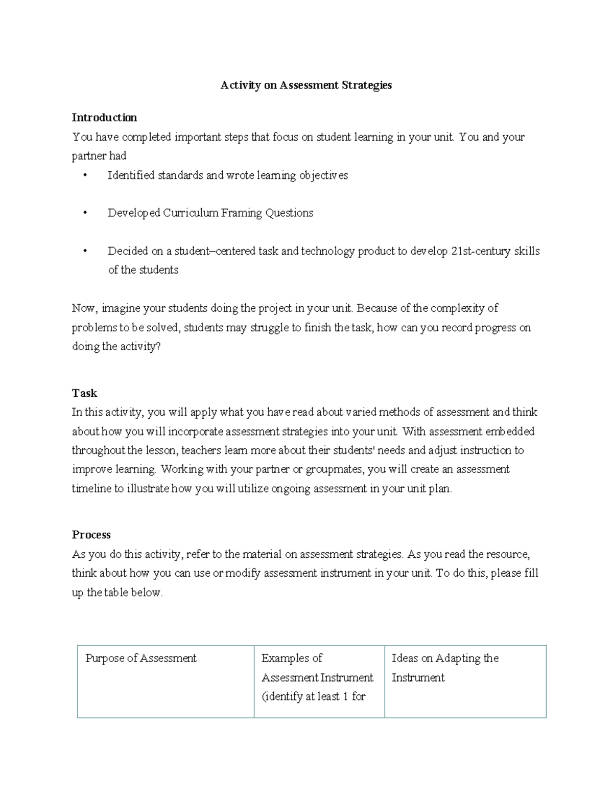 Activity on Assessment Strategies - Activity on Assessment Strategies ...