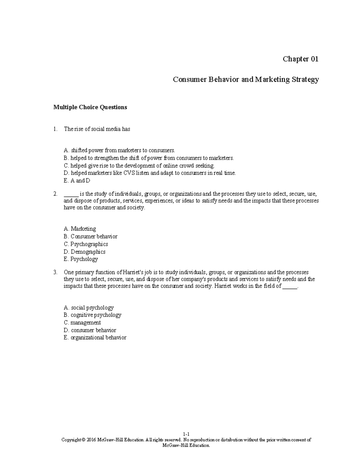 TBChap 001 - Test bank - Chapter 01 Consumer Behavior and Marketing ...