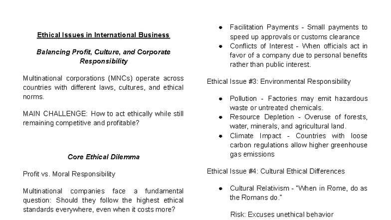 Ethical Issues in International Business: Profit vs. Responsibility ...