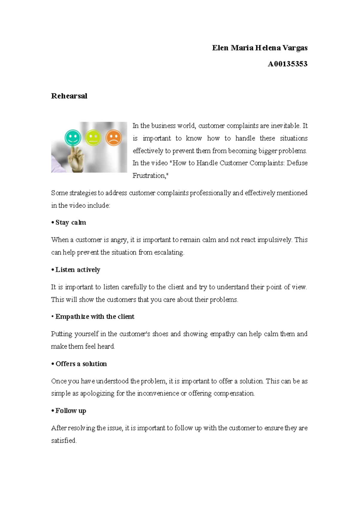A00135353 - Effective Strategies for Handling Customer Complaints - Studocu