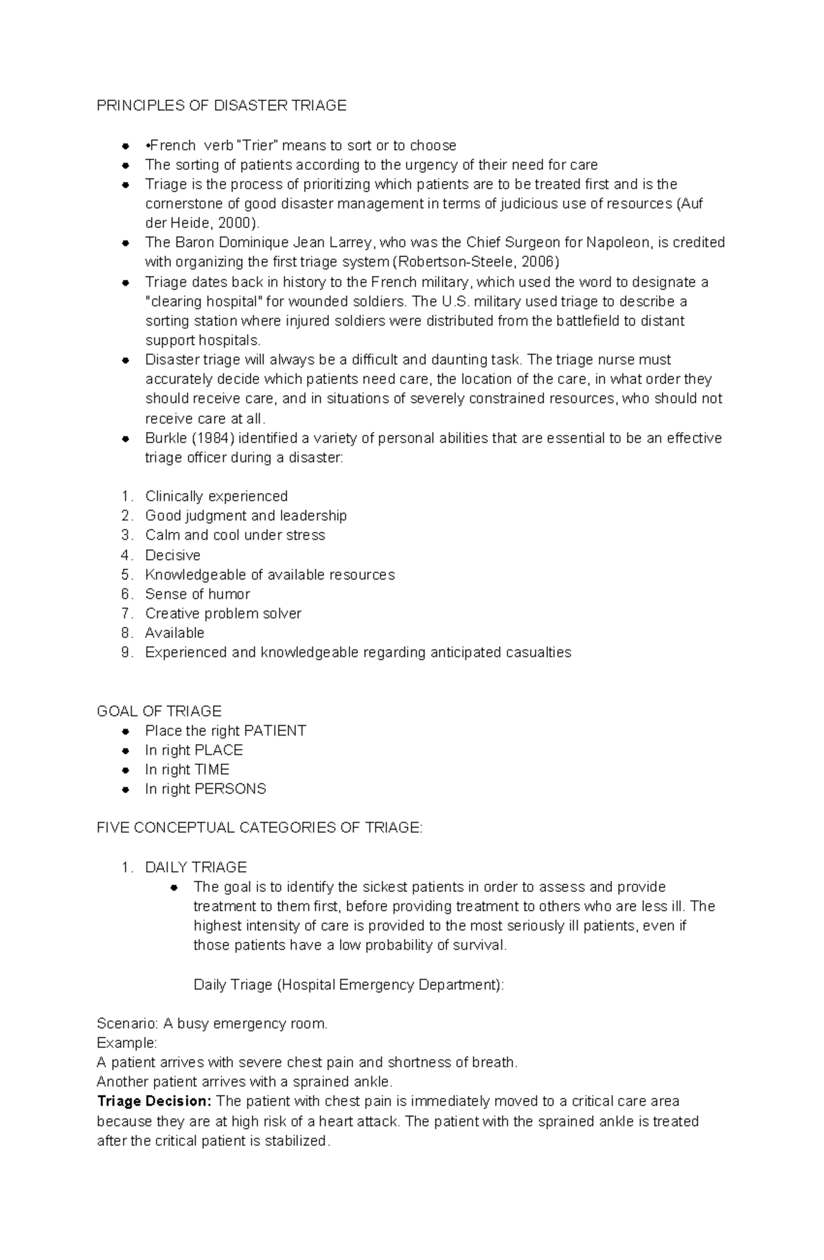Principles of Disaster Triage - Notes & Quiz (MED123) - Studocu