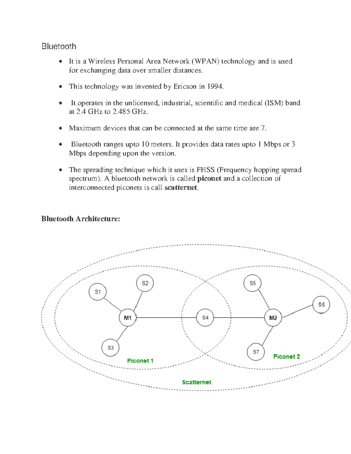 Bluetooth Technology Overview - Notes on WPAN and Architecture - Studocu