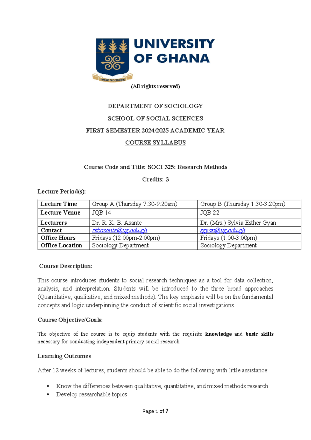 SOCI 325: Research Methods Course Outline for 2024/2025 Semester - Studocu