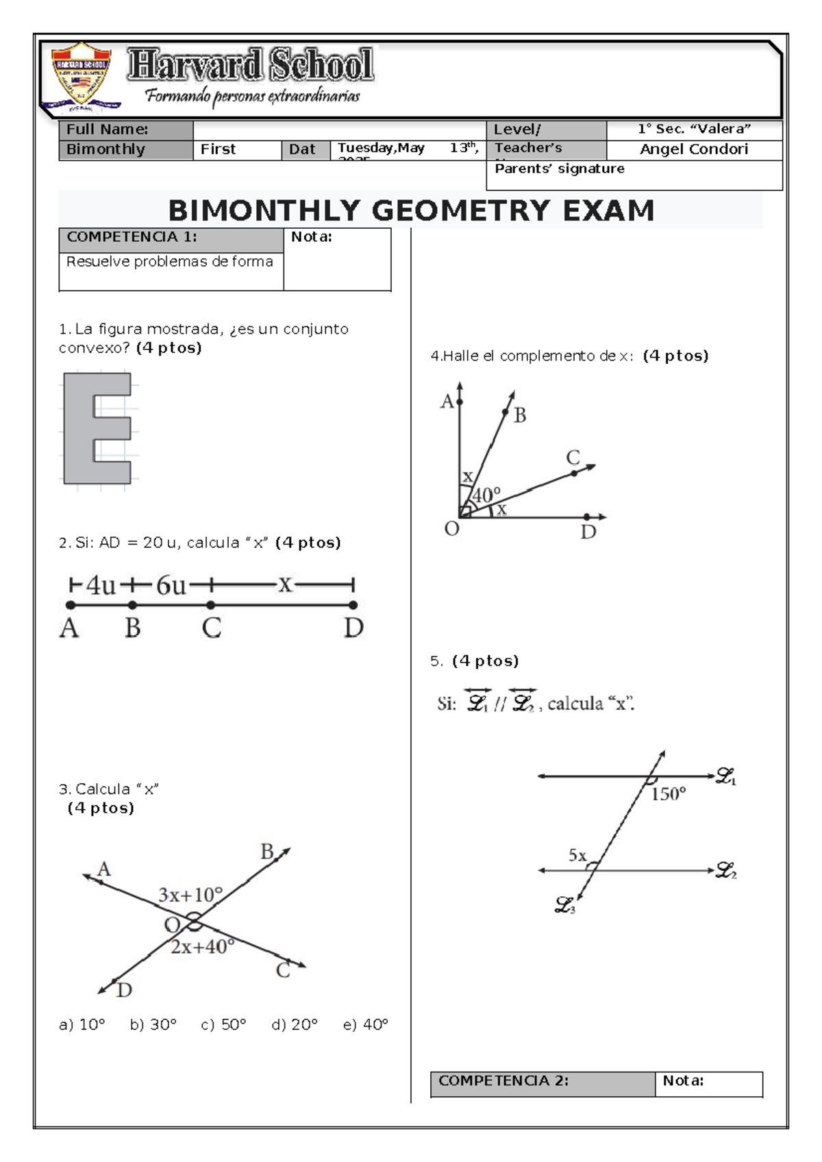 BIM 1 Geometry Bimonthly Exam - May 2025 - Studocu