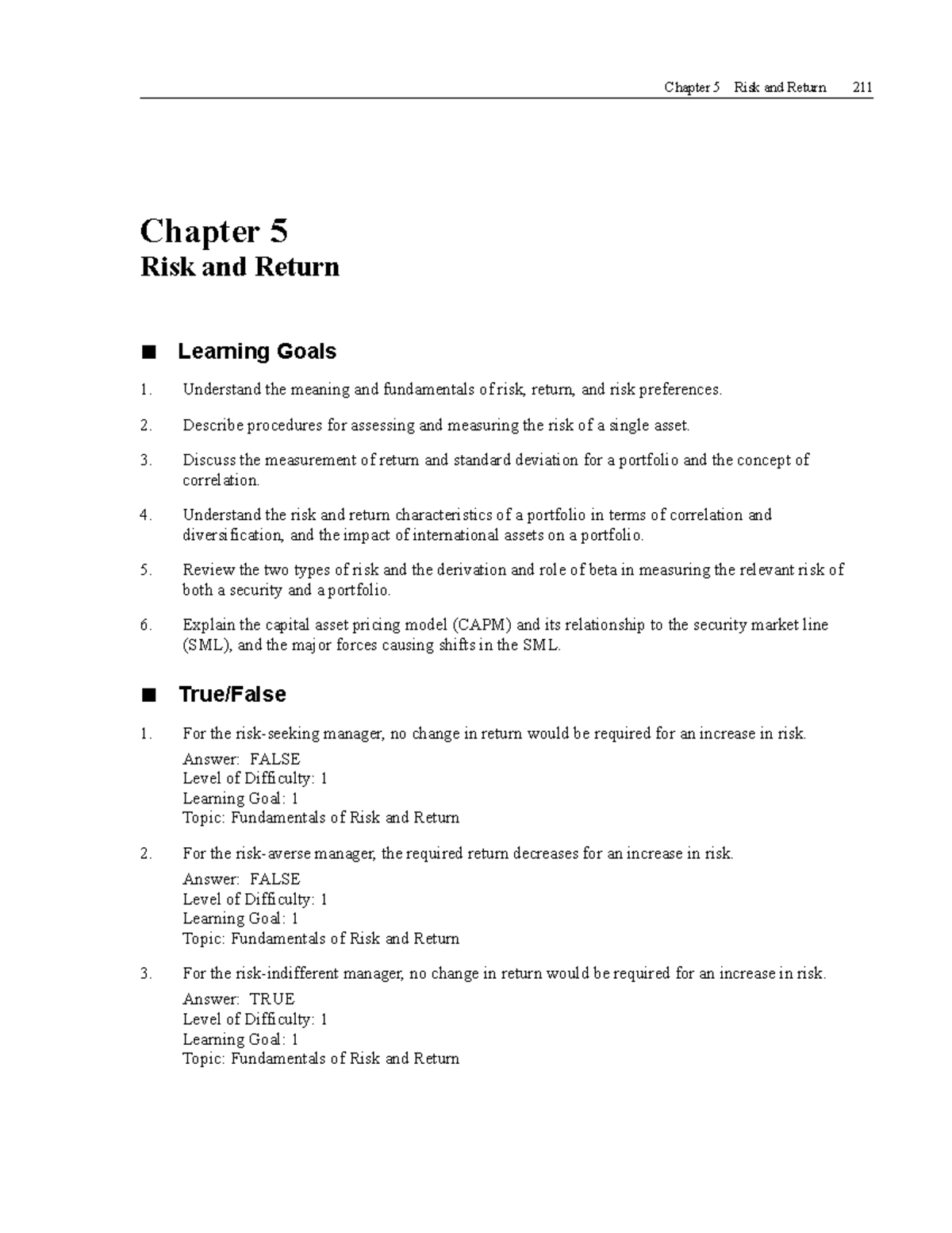 Chapter 5: Risk and Return Insights - Financial Management (FIN 101 ...