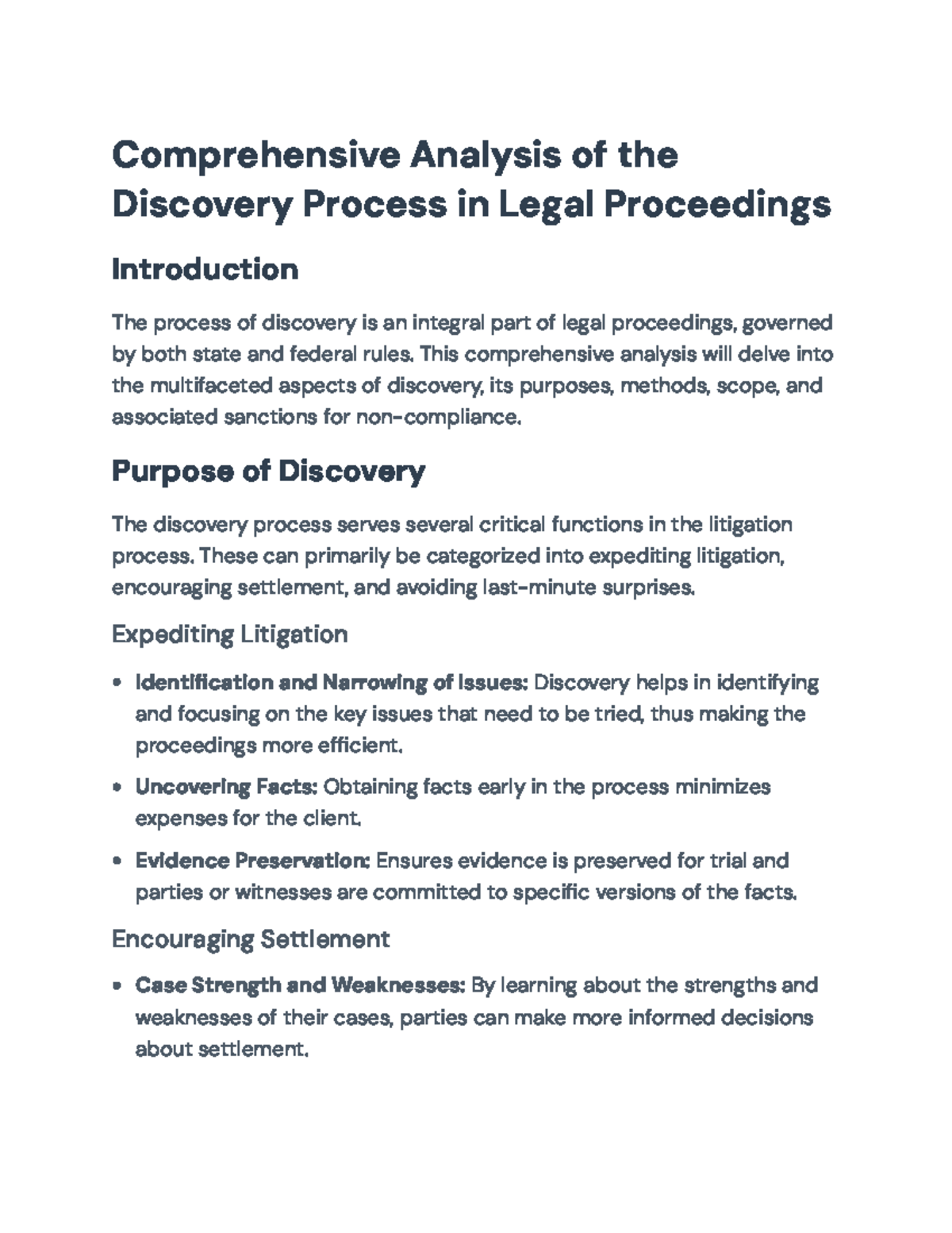 Comprehensive Analysis of the Discovery Process in Legal Proceedings ...