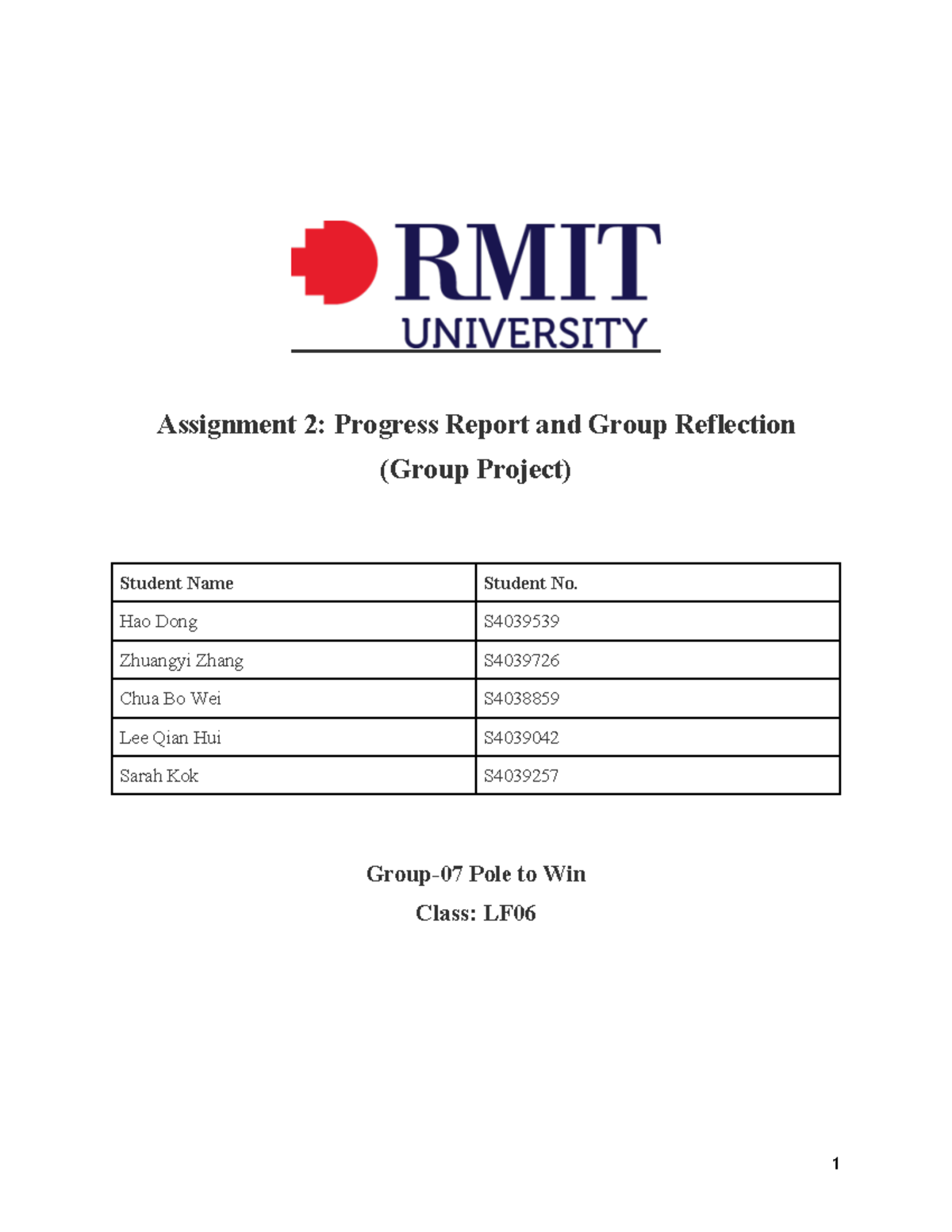 Integrated business assignment 2 Group 07 - Assignment 2: Progress ...