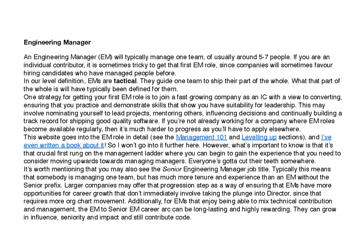 Engineering path - Engineering Manager An Engineering Manager (EM) will ...