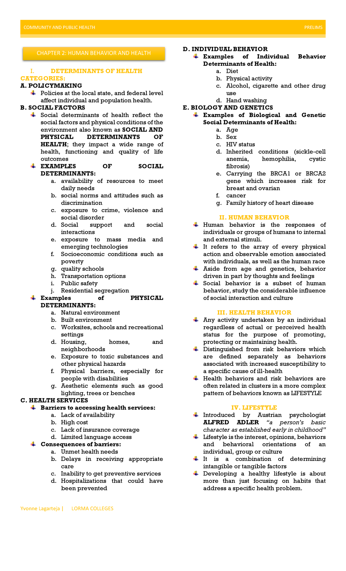 COMMUNITY AND PUBLIC HEALTH CHAPTER 2: HUMAN BEHAVIOR & HEALTH - Studocu