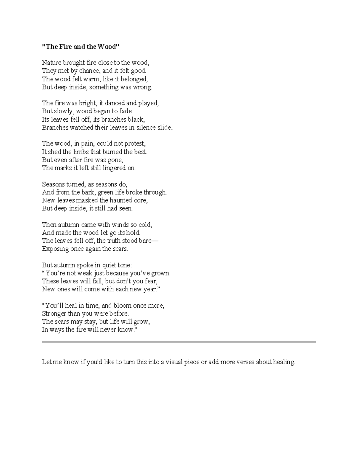 The Fire and the Wood: A Poem on Healing from Love's Conflict - Studocu