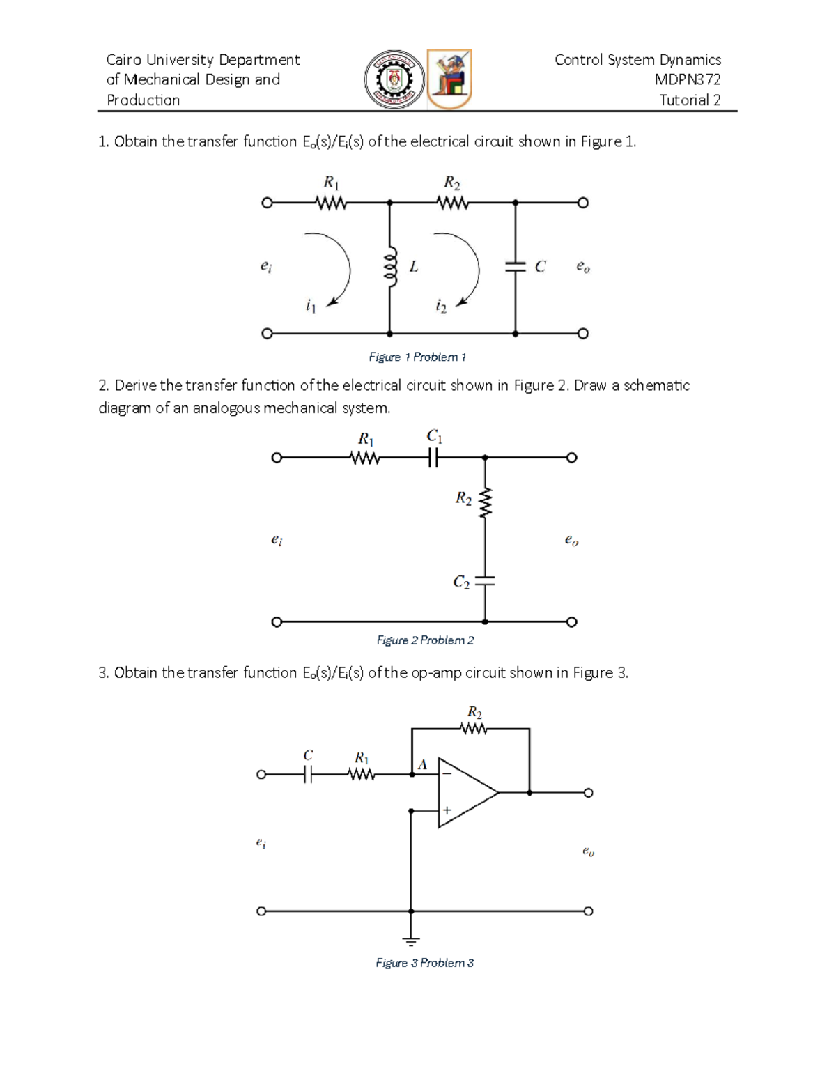 MDPN372 Tutorial 2 - Control System Dynamics Transfer Functions - Studocu