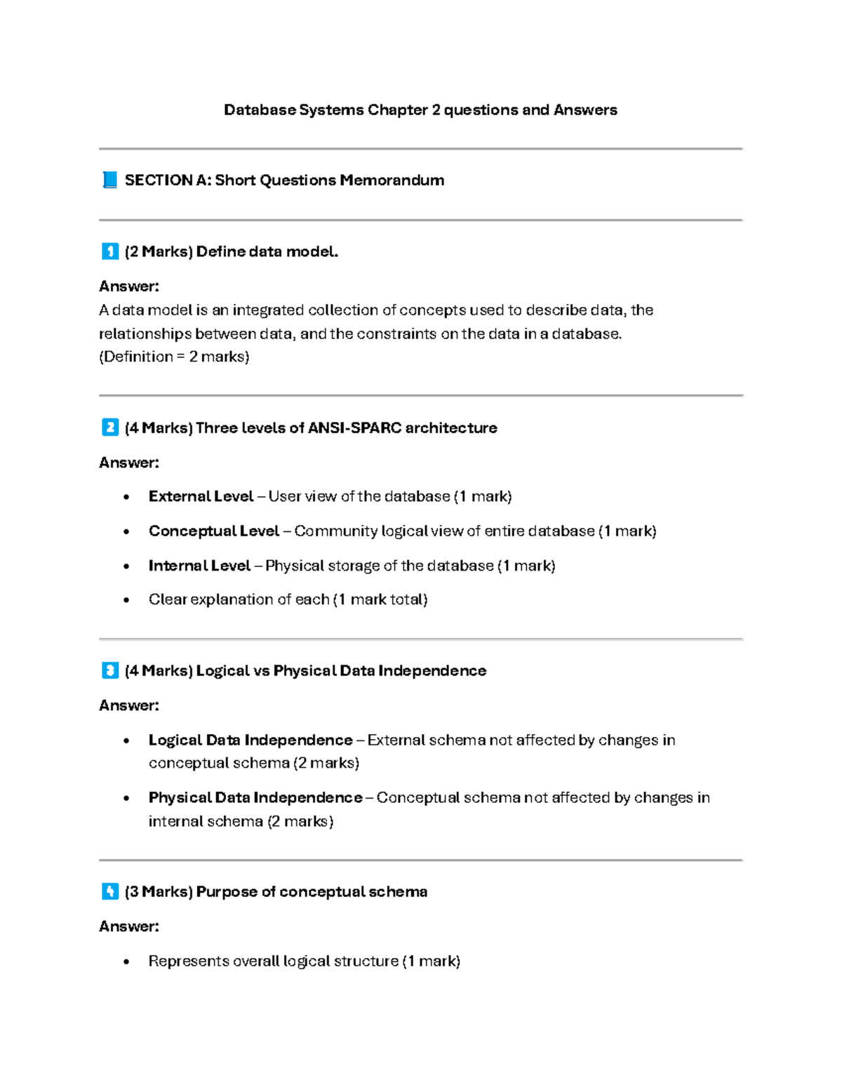 Database Systems DBMS Chapter 2 Q&A Memorandum - Studocu