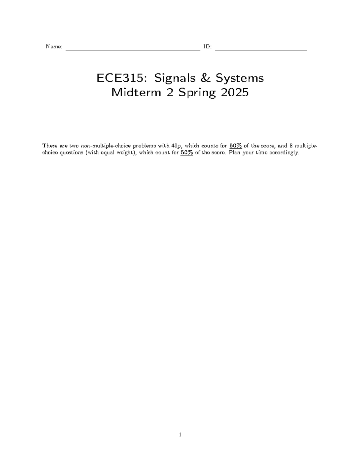 ECE315 Signals & Systems Midterm 2 Study Guide - Spring 2025 - Studocu
