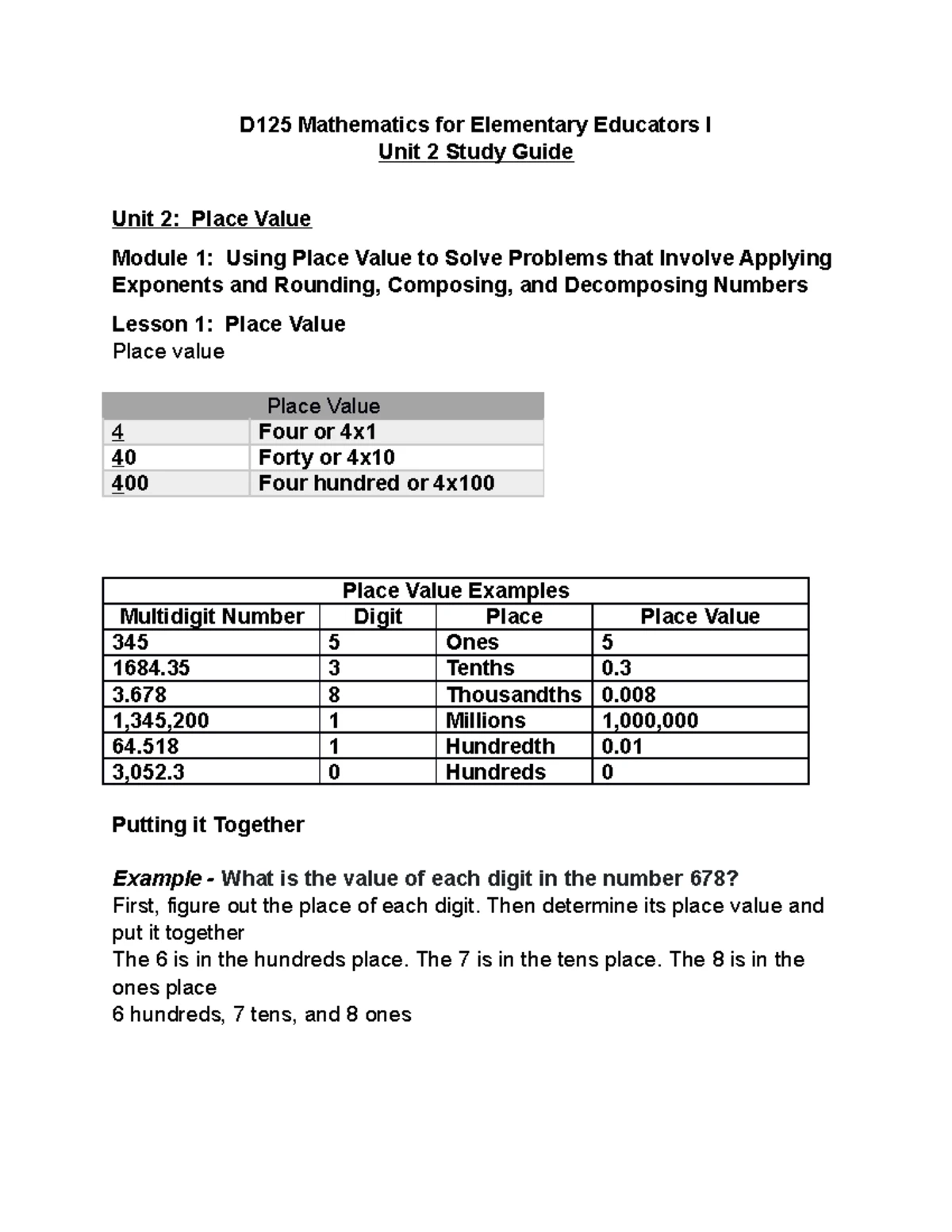 D125 Unit 1 Study Guide: Number Theory, Factors & Multiples - Studocu