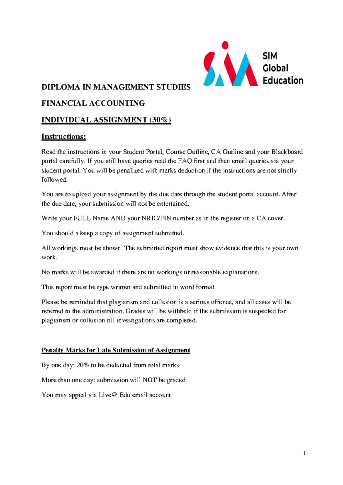 ACC2101 CA1 Financial Accounting Individual Assignment Instructions ...