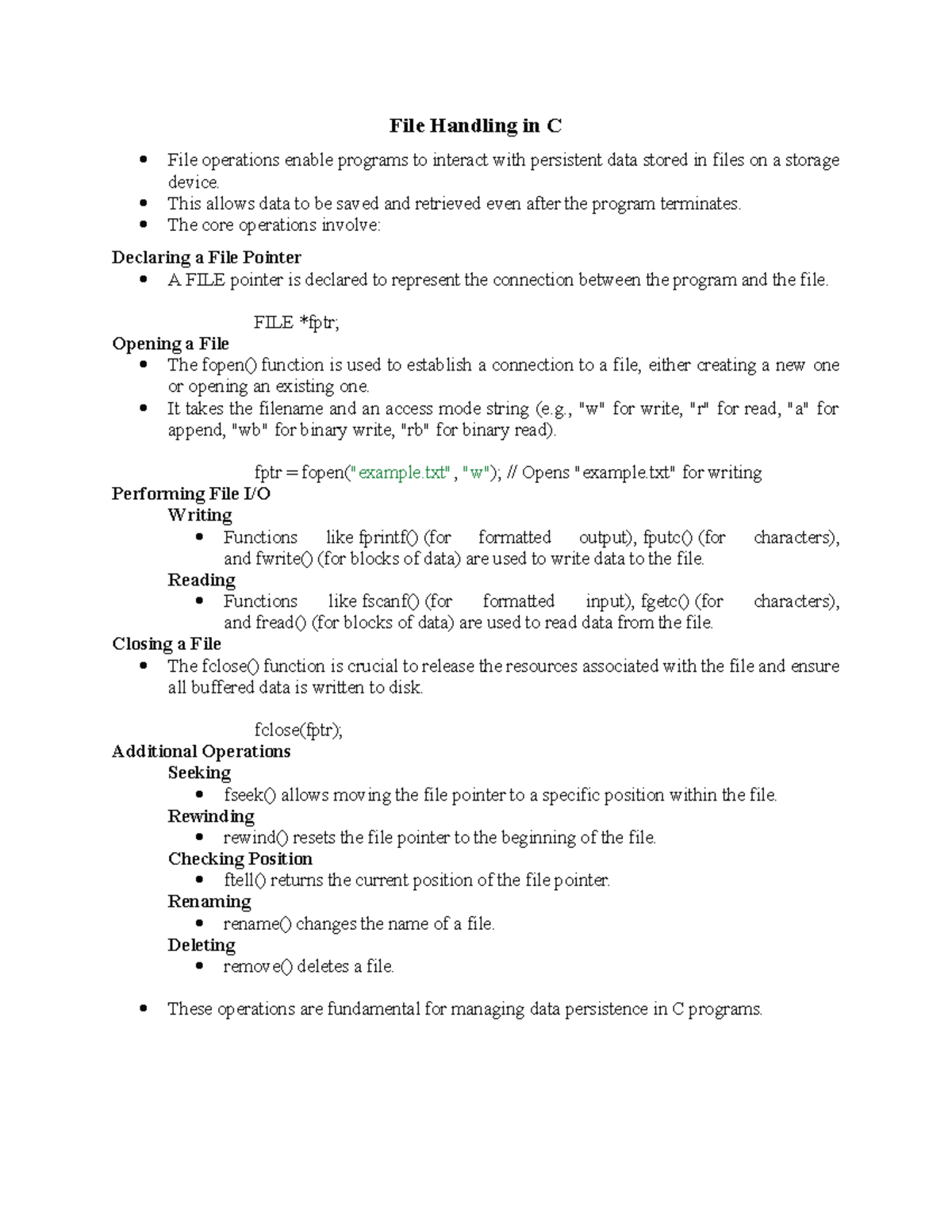 C Programming: File Operations and Handling Techniques - Studocu