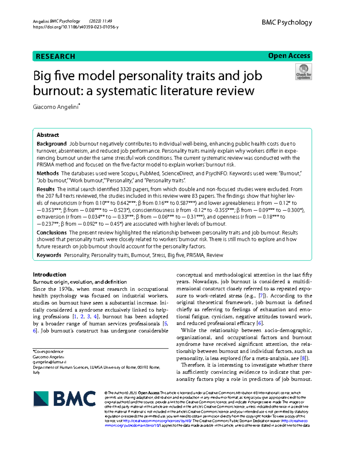 Angelini (2023) - Systematic Review of Big Five Personality Traits ...