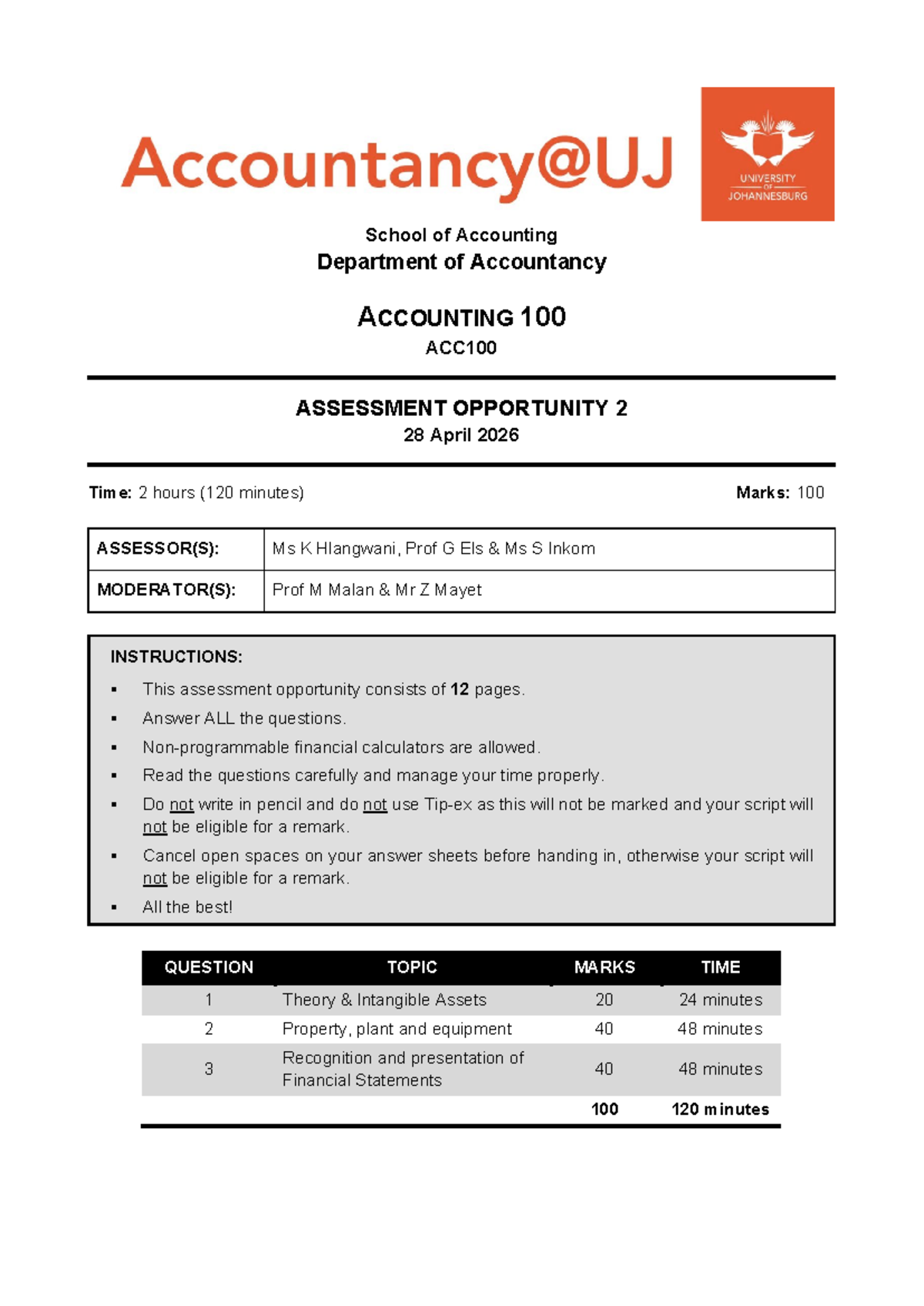 ACC100 Assessment Opportunity 2: Accounting 100 Exam Notes 2026 - Studocu