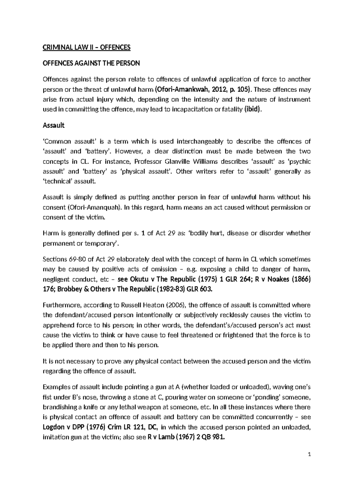 Criminal LAW II: Assault, Battery, and Property Offences Explained ...