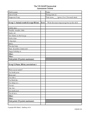 A VB MAPP supplement: Self-care checklists for skill tracking - Studocu