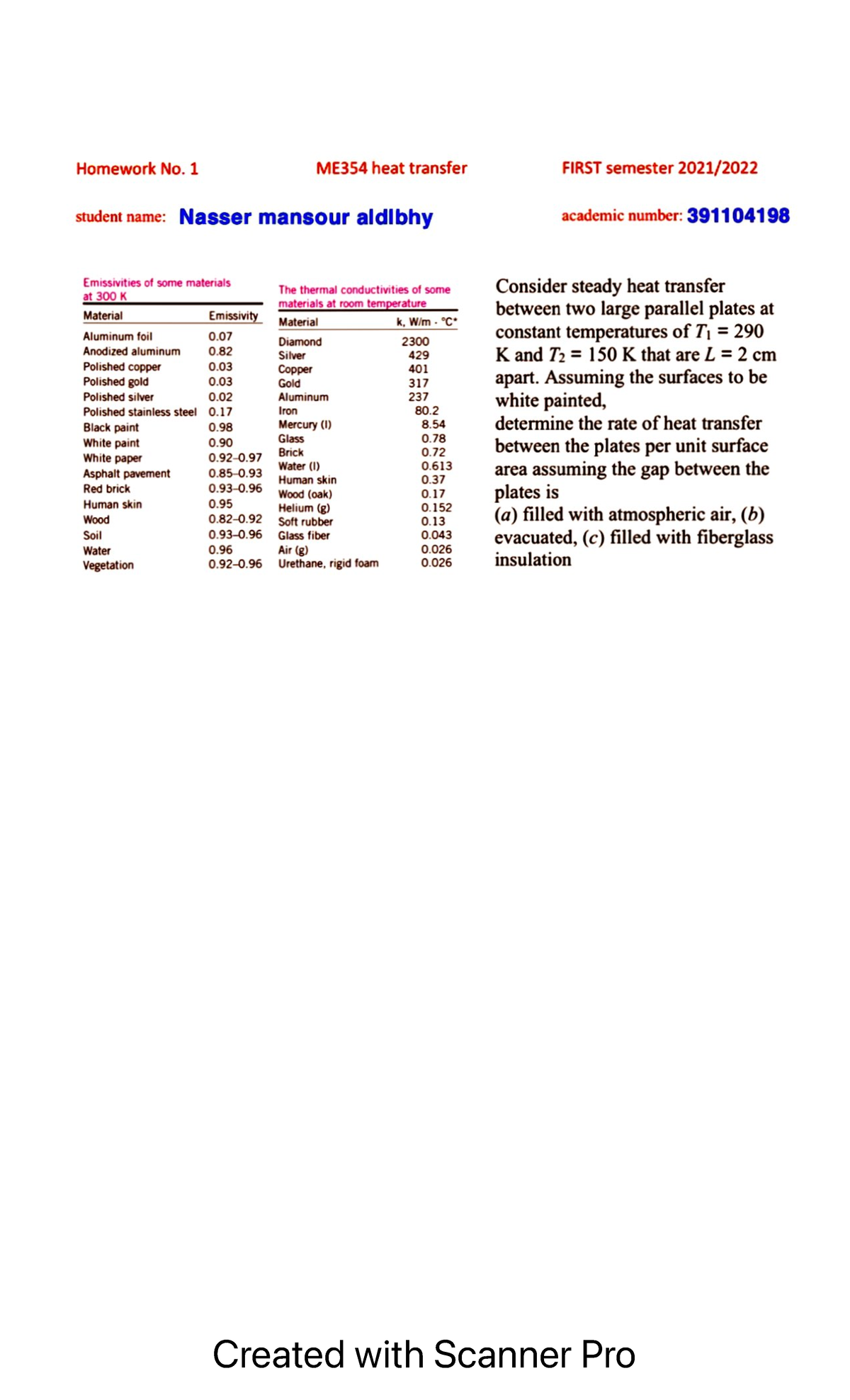 HW1: Heat Transfer Analysis in ME354 for 2021/2022 Semester - Studocu