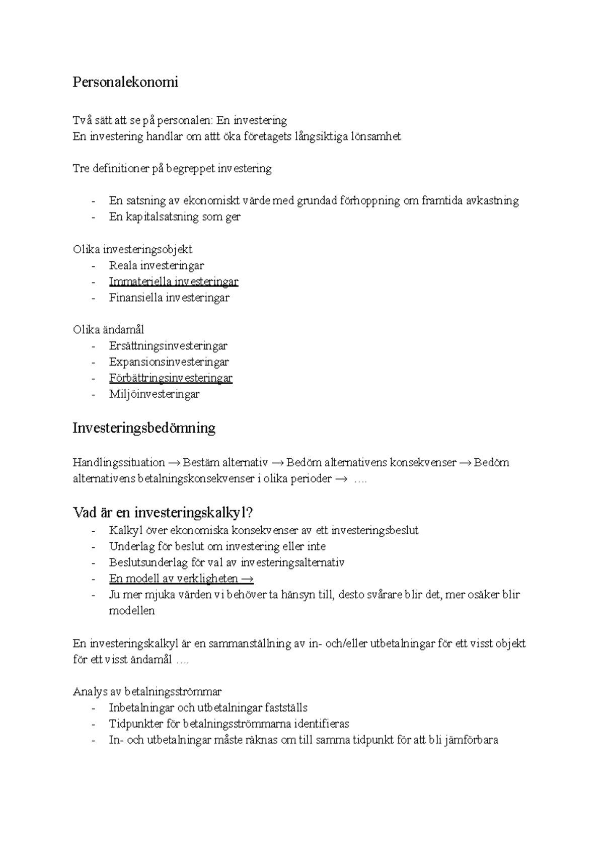 Personalekonomi: Investeringar i Personalens Hälsa och Utveckling - Studocu