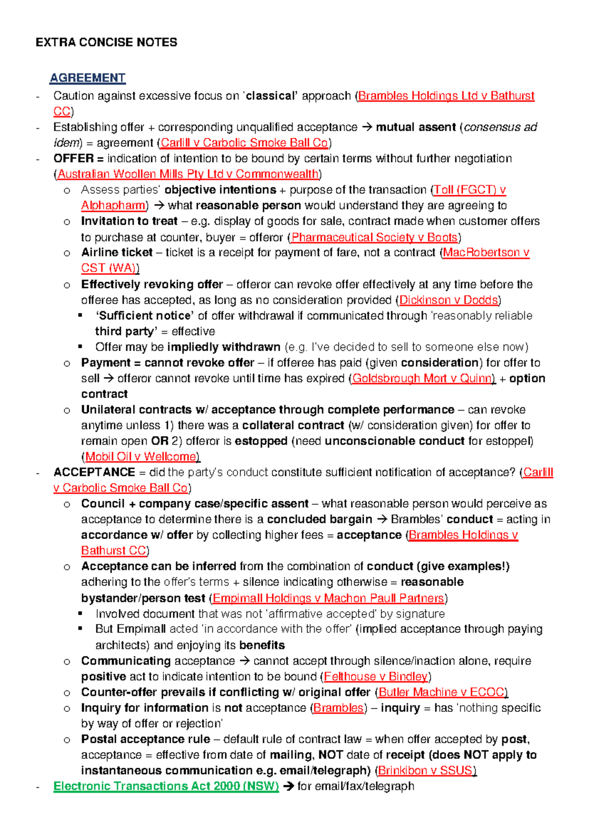 LAWS1015 Concise Notes Final - EXTRA CONCISE NOTES AGREEMENT Caution ...