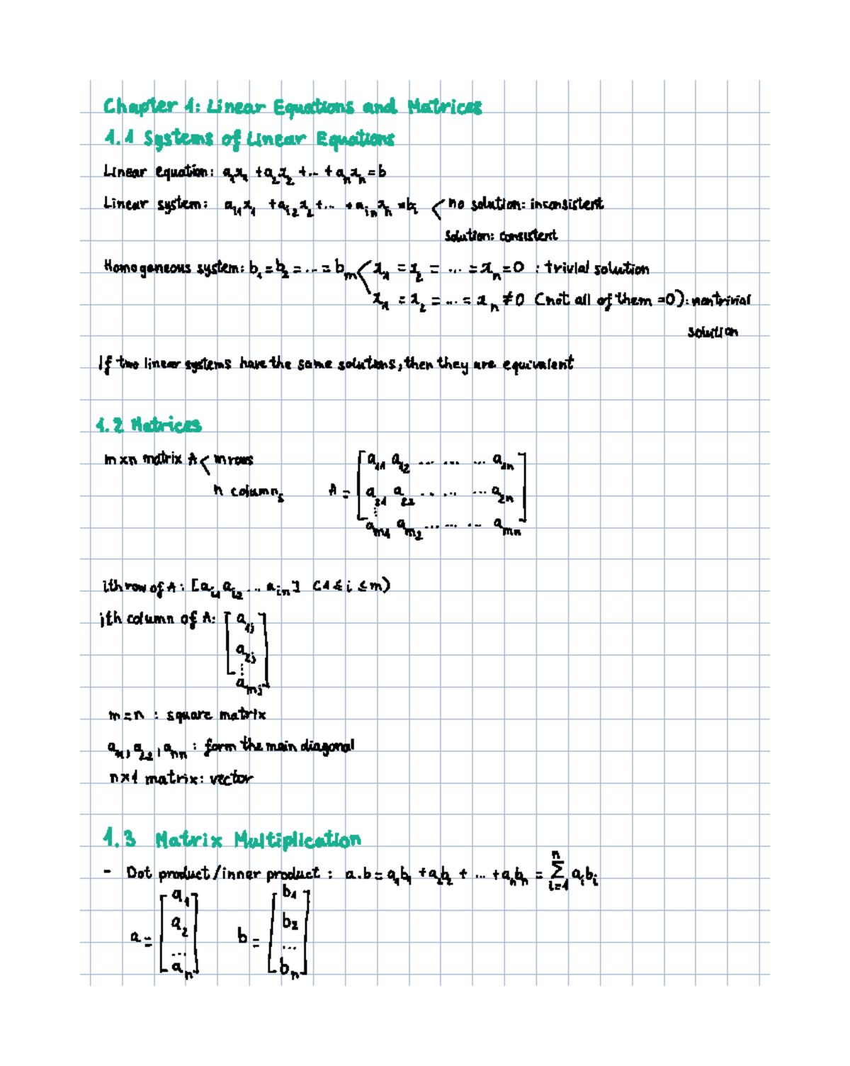Chapter 1: Linear Equations & Matrices - Applied C1 Notes - Studocu