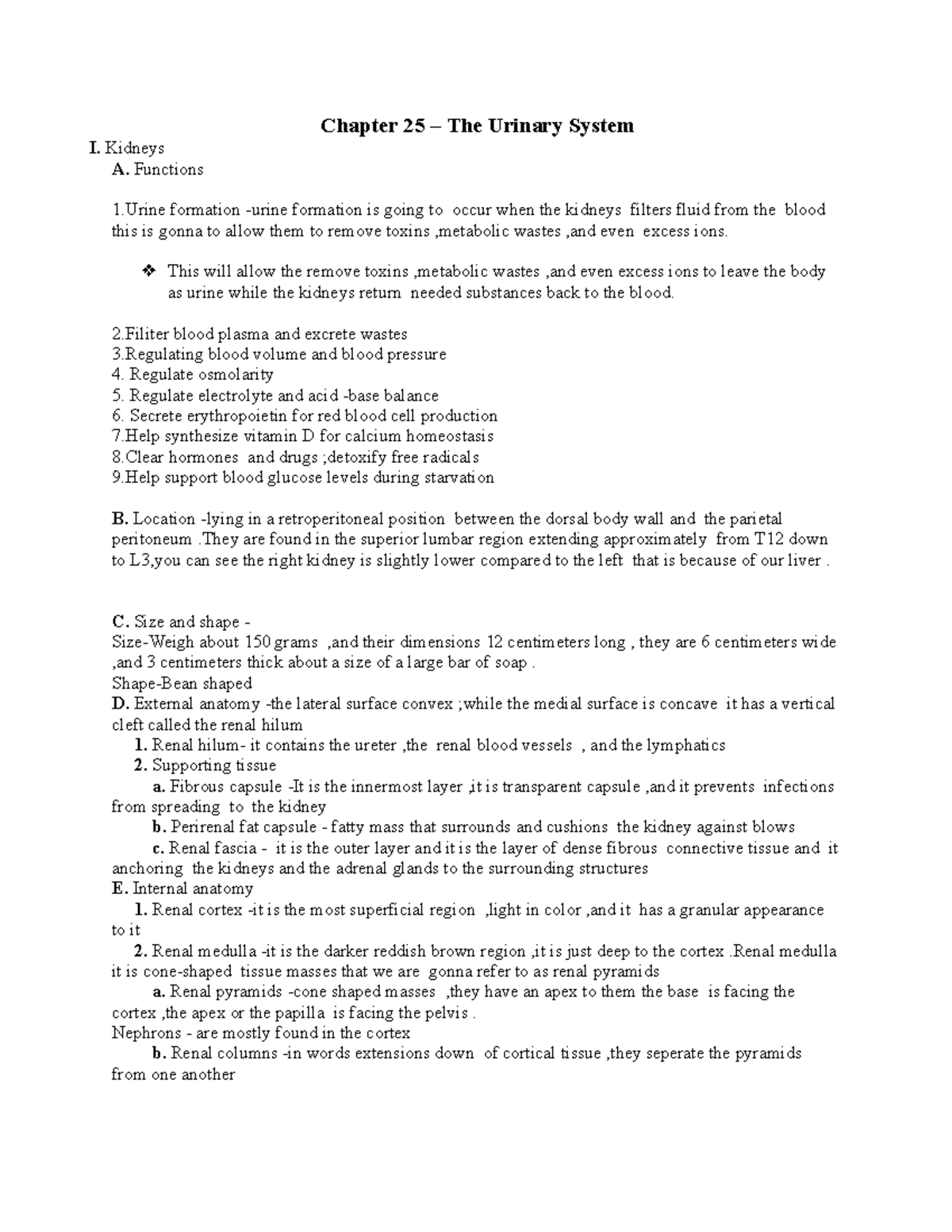 Chapter 25 - Urinary System Overview and Key Functions Notes - Studocu