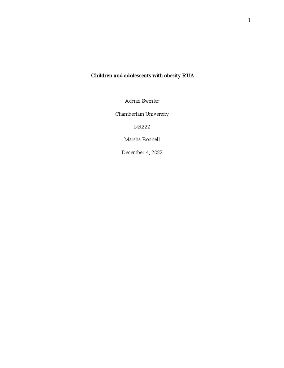 NR222 RUA Health Promotion Project: Addressing Childhood Obesity - Studocu