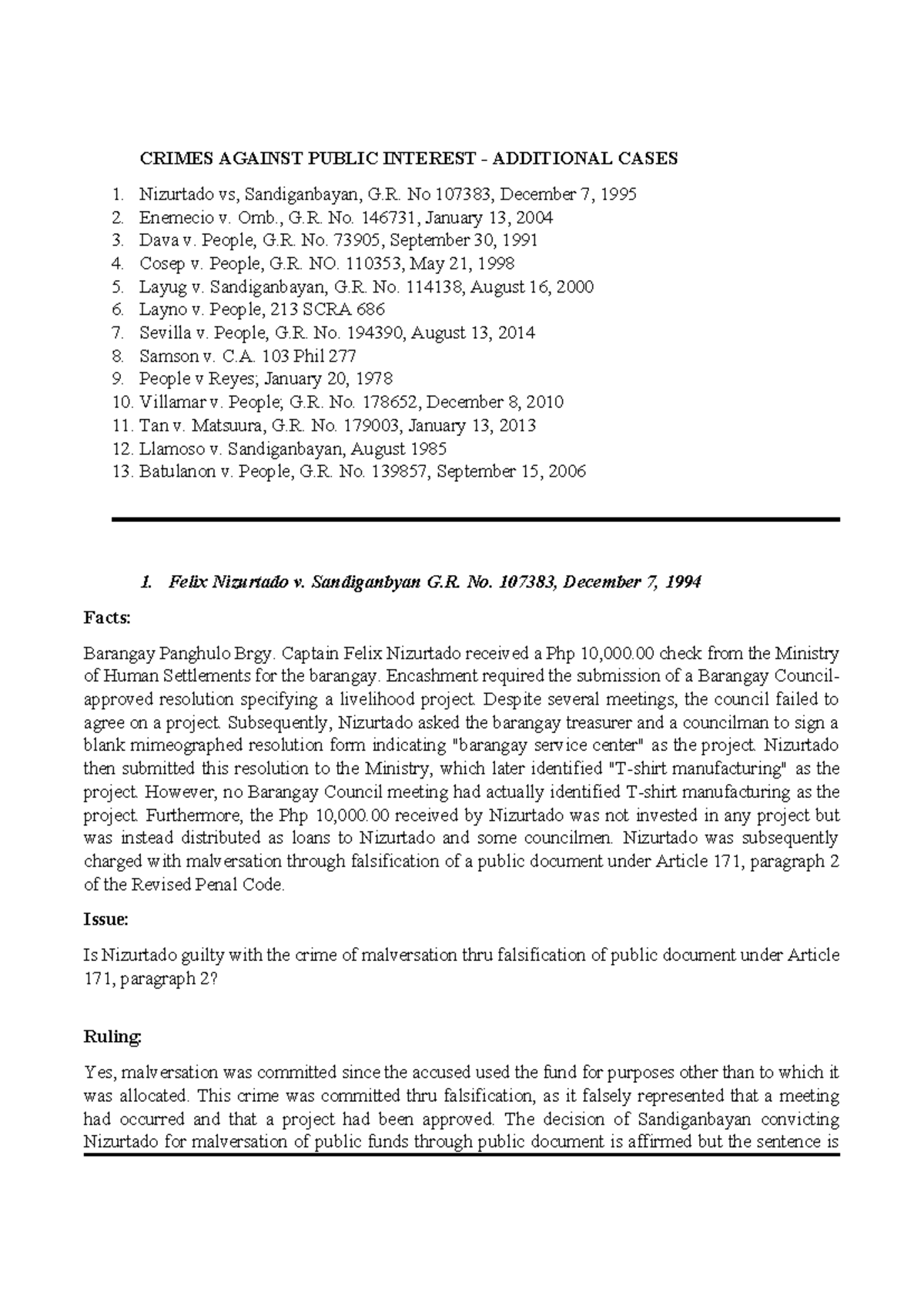 CRIM 101: Case Digest on Crimes Against Public Interest - Additional ...