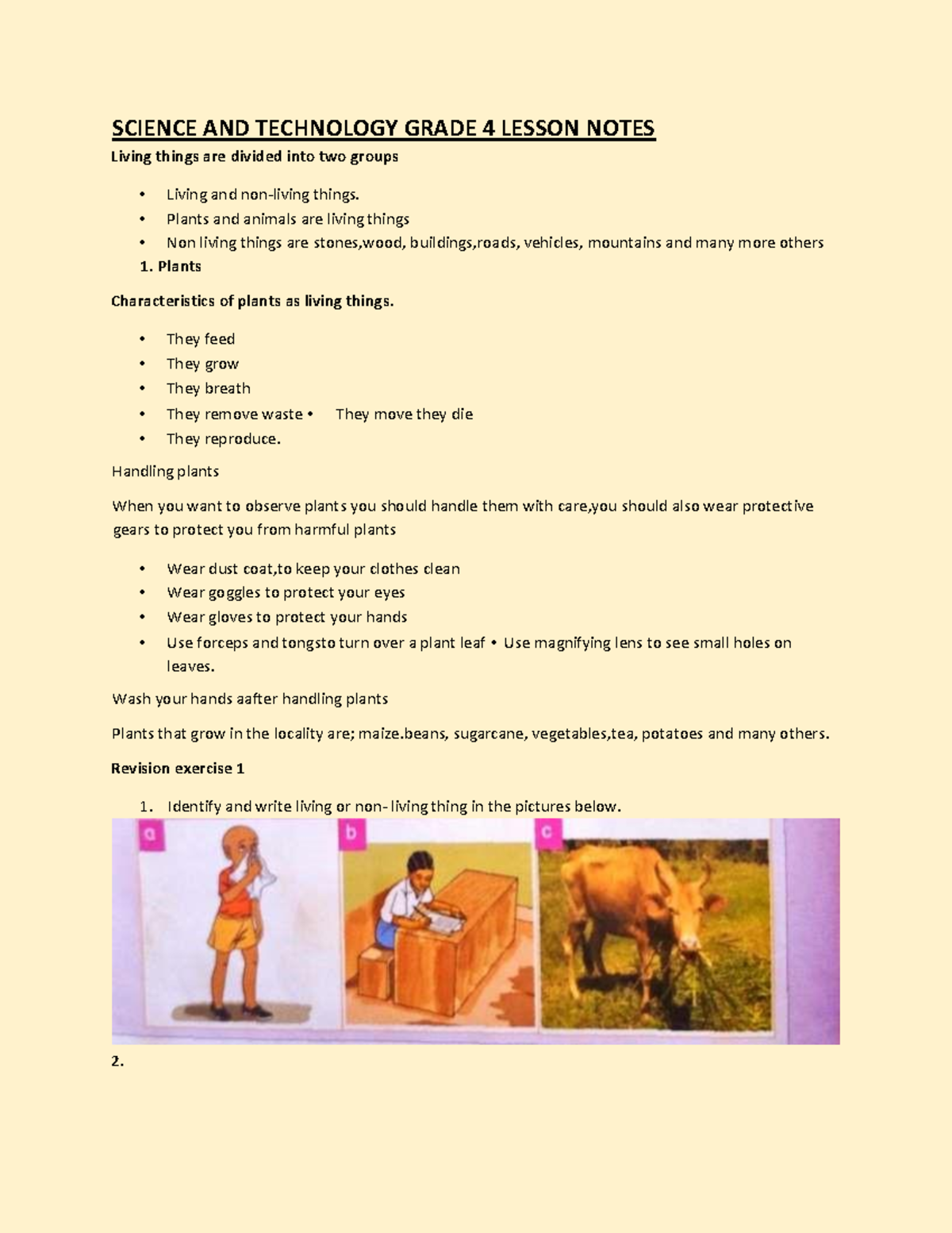 SCIENCE & TECH GRADE 4 LESSON NOTES: Living & Non-Living Things - Studocu