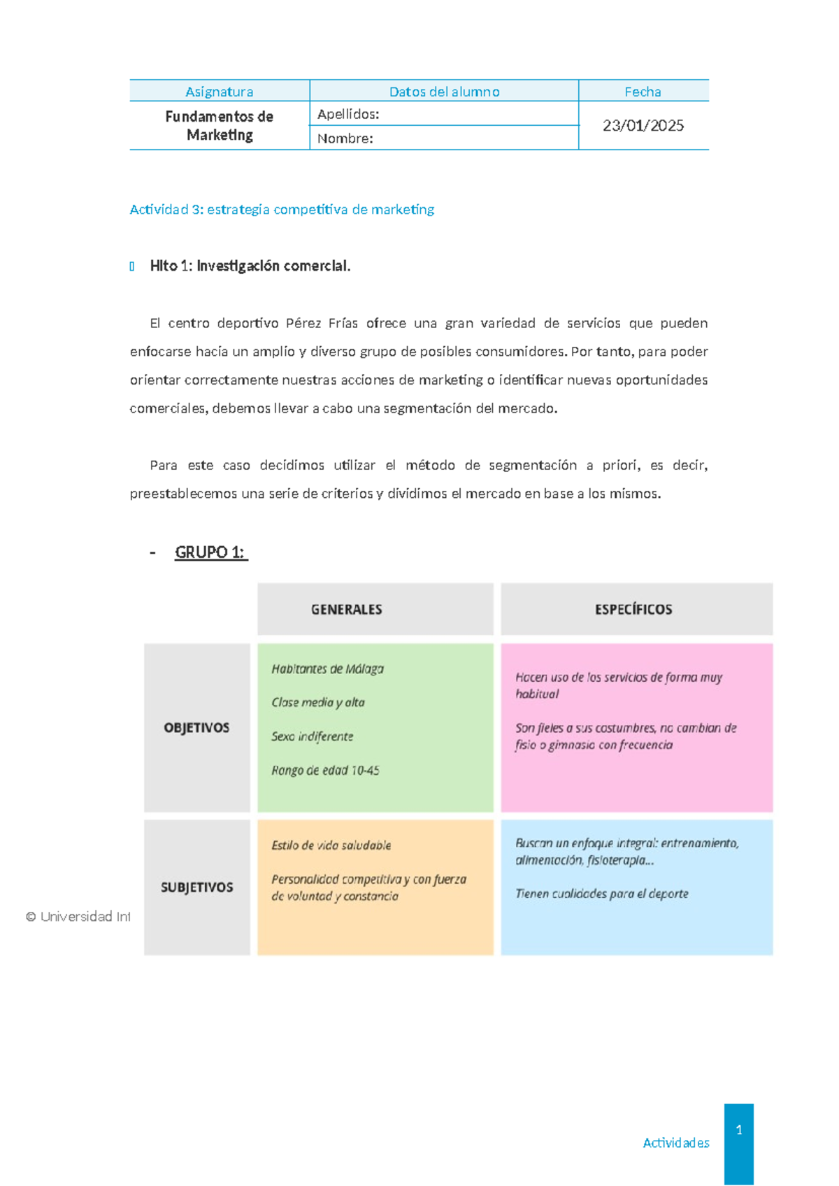 Estrategia Competitiva de Marketing - Actividad 3 (UNIR) - Studocu