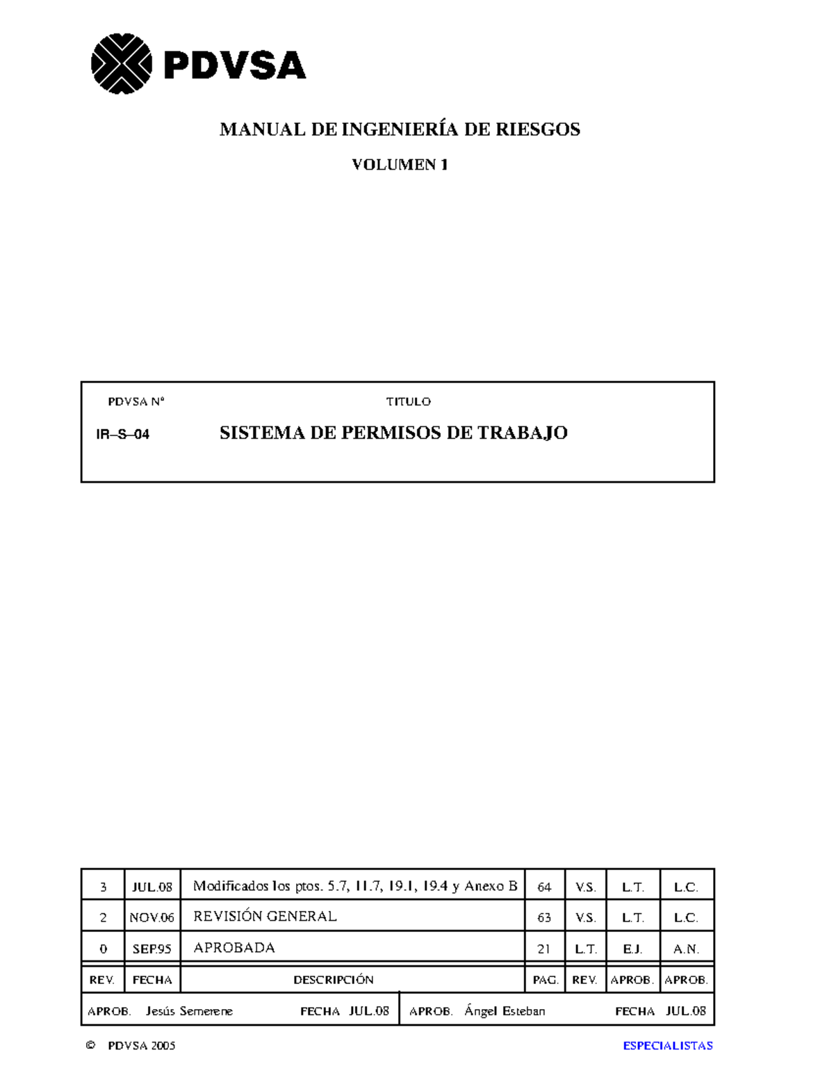 Manual de Ingeniería de Riesgos PDVSA: Sistema de Permisos de Trabajo - Document Preview
